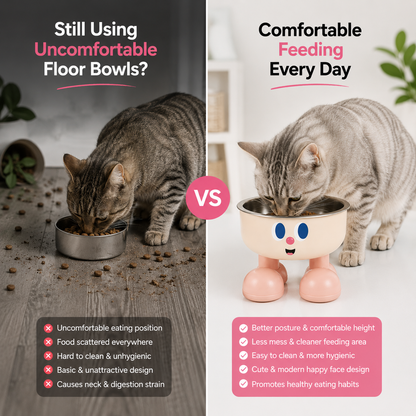Nexora™ HappyPaws Bowl — Cute Elevated Stainless Steel Feeding Bowl For Cats & Dogs
