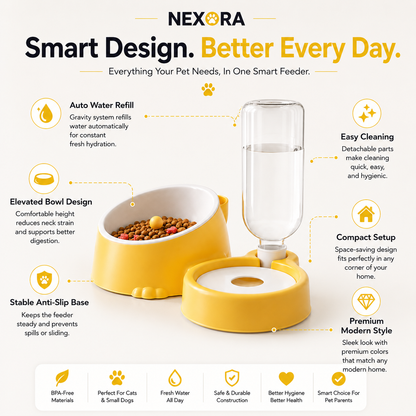 Nexora™ PawHydra Elite — Elevated Pet Feeding Bowl & Automatic Gravity Water Dispenser