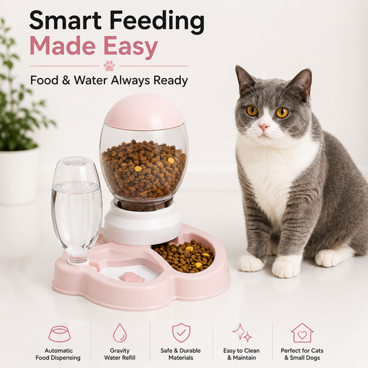Nexora™ SmartHydro Duo — Automatic Pet Food & Water Gravity Feeding Station For Pets