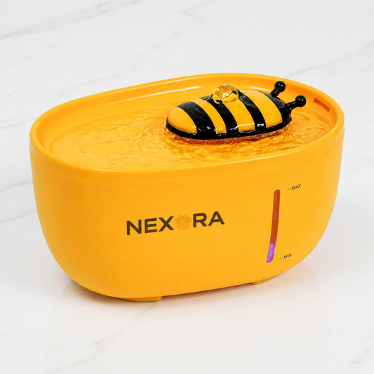 Nexora™ BuzzFlow — Silent Filtered Bee Water Fountain For Pets