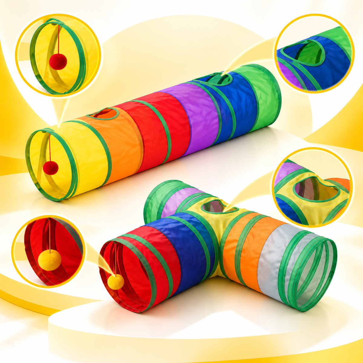 Nexora™ PlayTunnel T-Shape & Straight 3 & 2-Way Cat Activity Cave