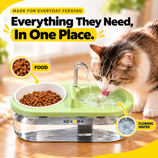 Nexora™ AquaFeast Fountain Bowl — Automatic Pet Water Fountain & Food Feeding Station