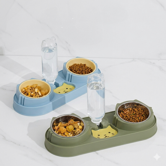 Nexora™ DuoPaws Hydration Station — Double Food Bowl & Automatic Water Dispenser