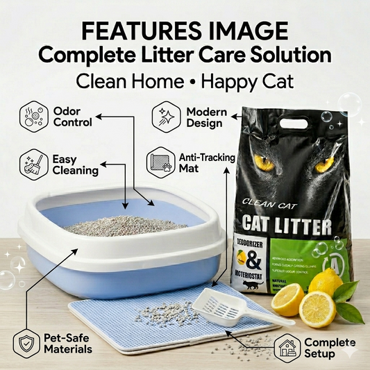 Nexora™ 3-in-1 Complete Cat Litter Care Solution — Litter Tray, Odor Control Litter & Anti-Tracking Mat