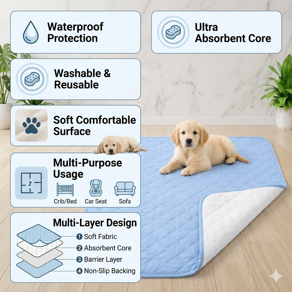 Nexora™ AquaShield Mat — Ultra Absorbent Waterproof Protection Pad For Pets, Beds & Floors