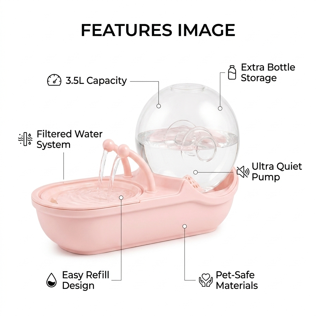 Nexora™ SnailFlow Max 3.5L — Filtered Automatic Pet Water Fountain With Extra Water Storage