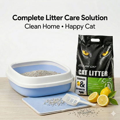 Nexora™ 3-in-1 Complete Cat Litter Care Solution — Litter Tray, Odor Control Litter & Anti-Tracking Mat