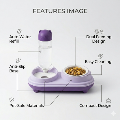 Nexora™ DuoFeast Mini — Automatic Food Bowl & Gravity Water Dispenser