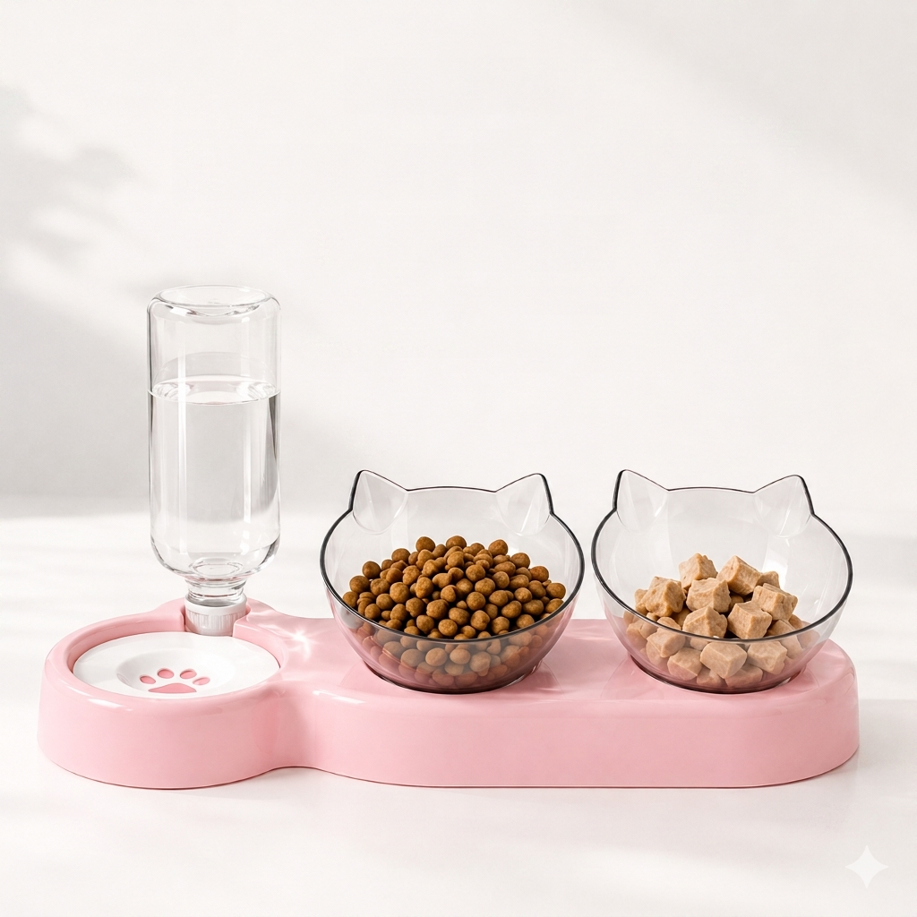 Nexora™ DualFeast Bowl — Double Food Bowls + Automatic Water Dispenser