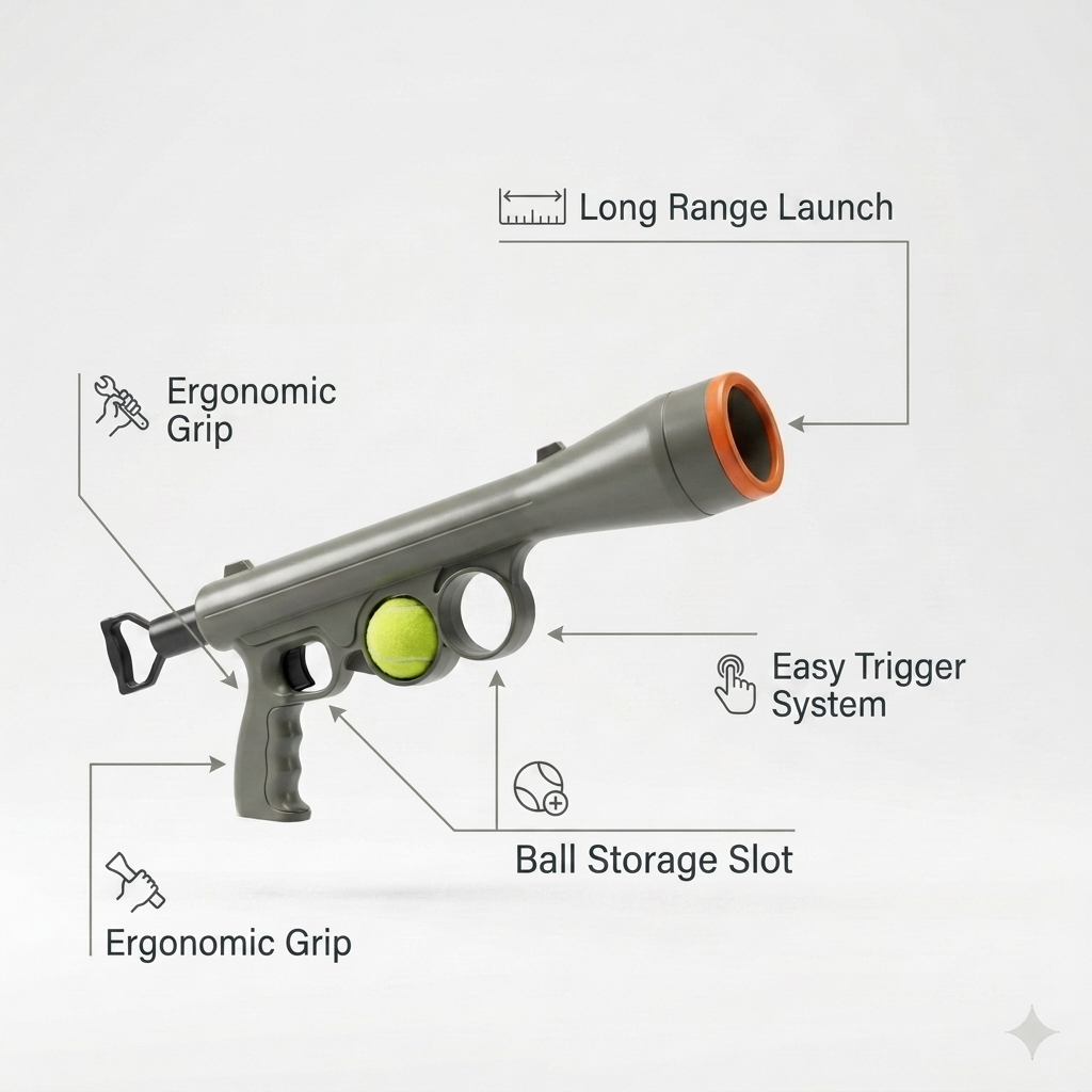Nexora™ FetchPro Launcher – Automatic Ball Launcher Gun