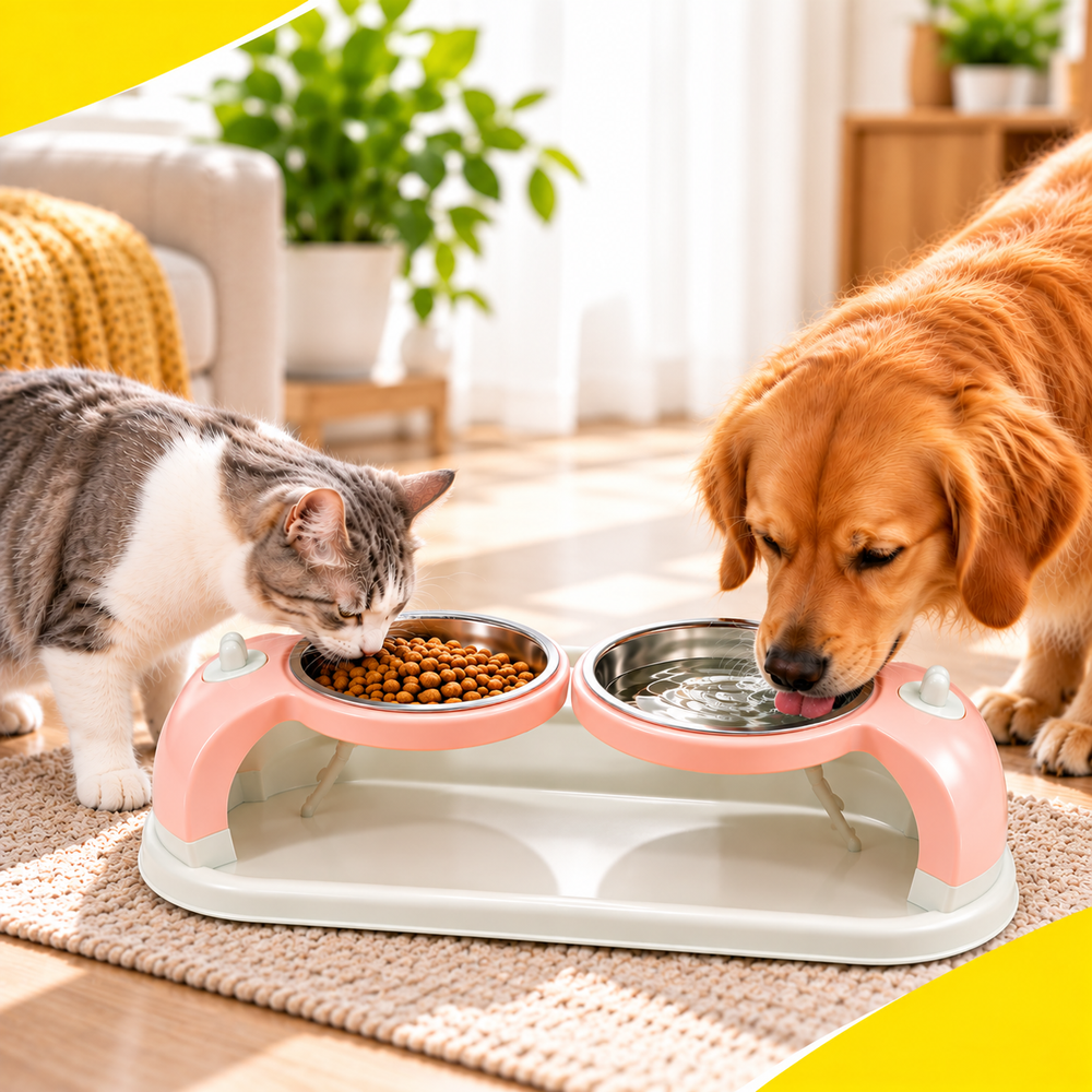 Nexora elevated dual stainless steel pet bowl