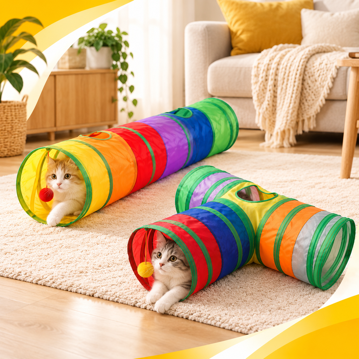 Nexora™ PlayTunnel T-Shape & Straight 3 & 2-Way Cat Activity Cave