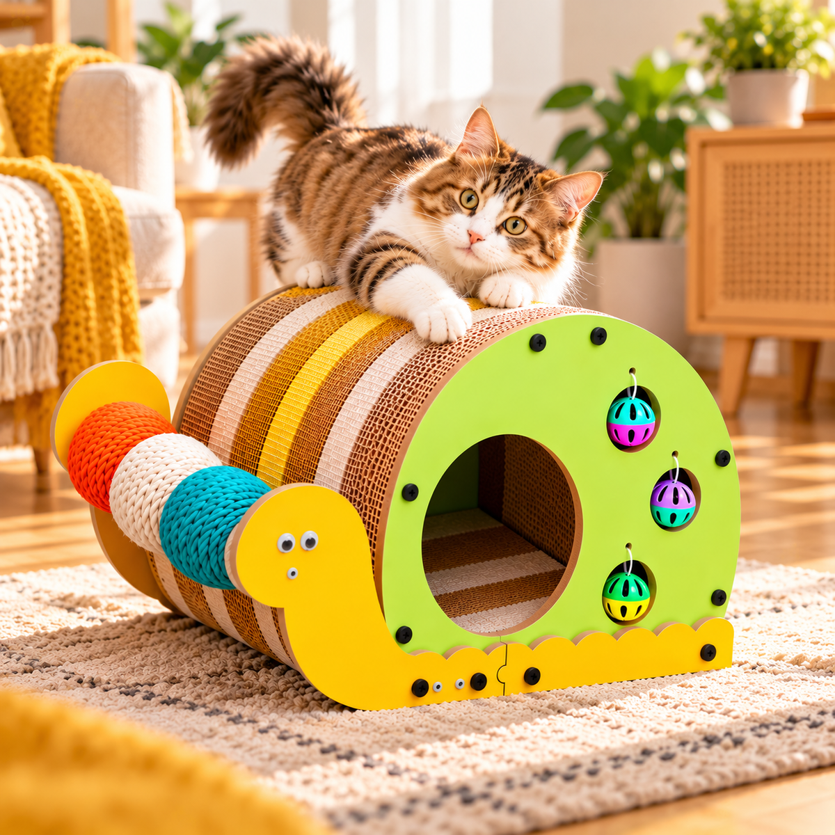 Cat using the Nexora Snail Cat Scratching House and Play Lounge