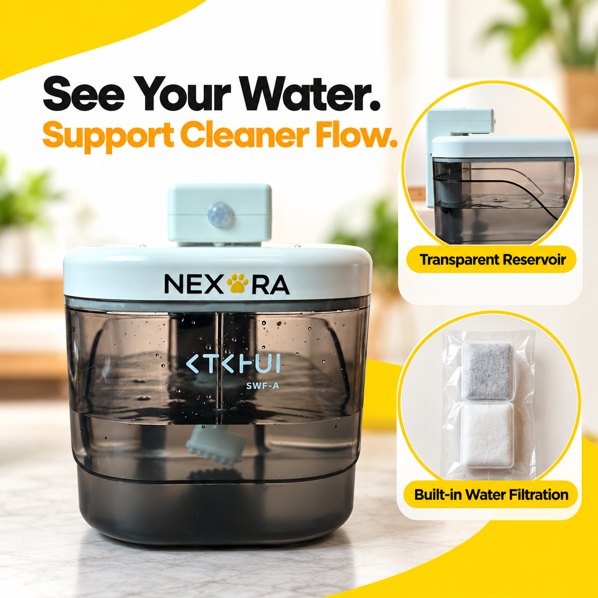 Nexora™ SmartFlow Elite — Battery-Powered Motion-Sensor Pet Water Fountain