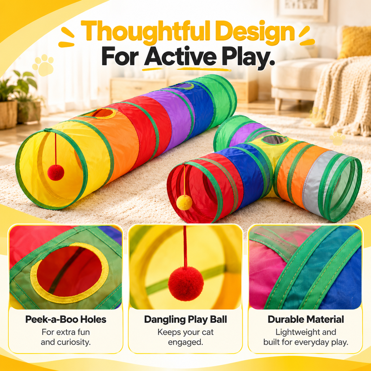 Nexora™ PlayTunnel T-Shape & Straight 3 & 2-Way Cat Activity Cave