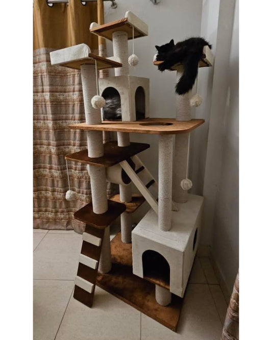 Nexora™ Royal Haven Cat Castle 203cm — Luxury Multi-Level Cat Tree with Dual Condos, Sisal Scratching Posts, Climbing Ramp & Plush Lounges